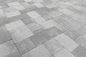 Concrete blocks and pavers in a pathway.