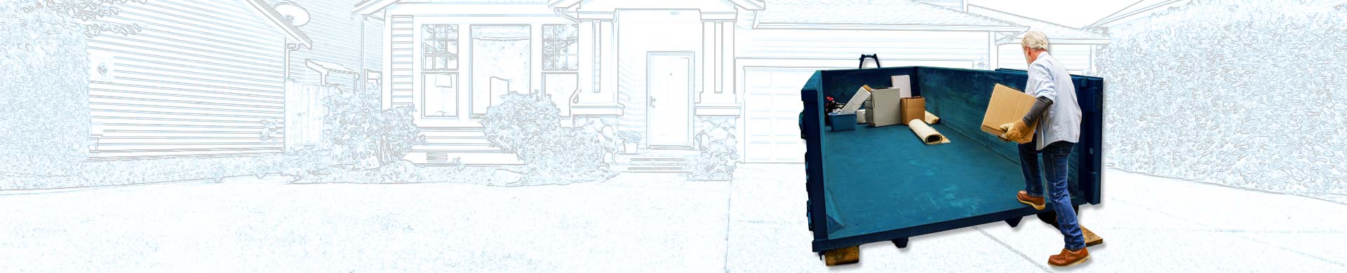 Man Loads Trash Into Blue Open Dumpster